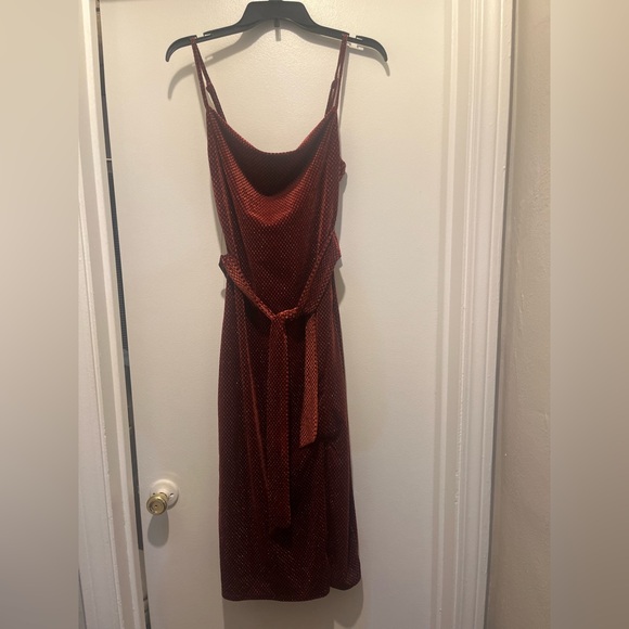 Lost + Wander Cinnamon red burgundy burnt orange velvet cowl neck midi dress - Picture 2 of 9